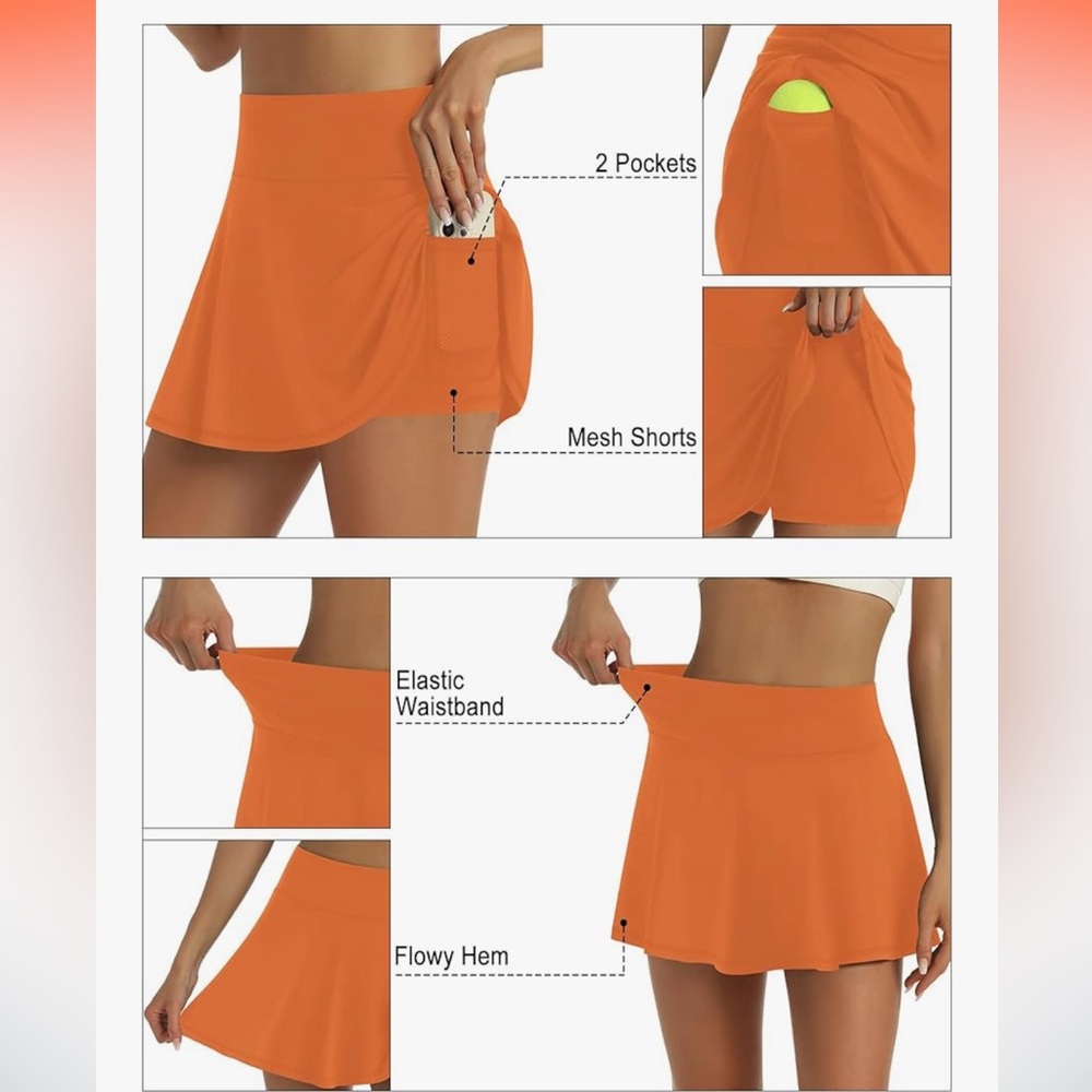Orange Mini Skirt with Pockets